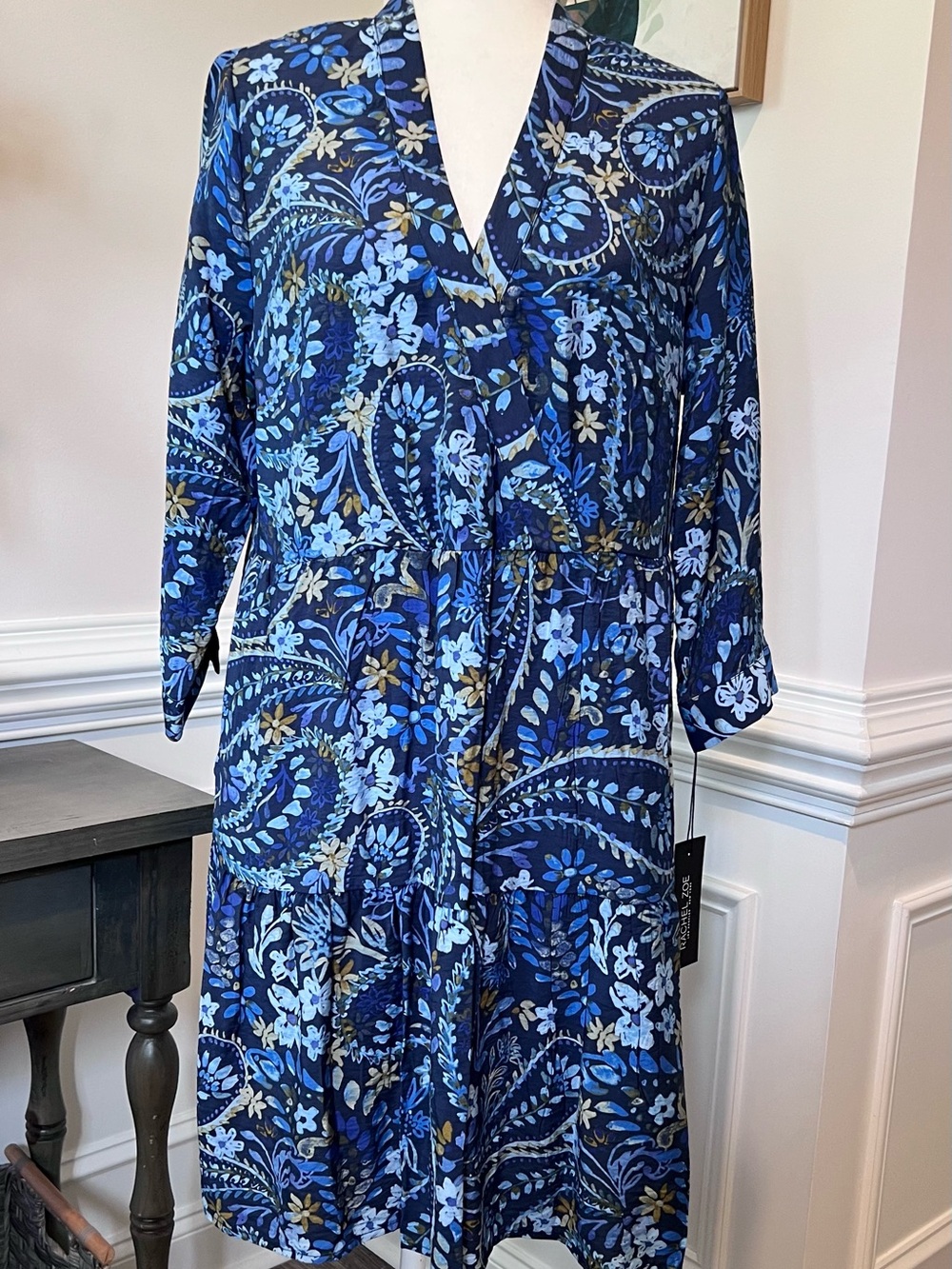 Rachel Zoe Blue Paisley Floral Dress Size Large